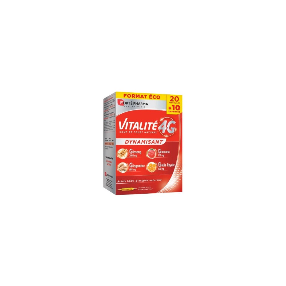 Forté Pharma Vitalité 4G Dynamisant 20 Ampoules + 10 Offertes