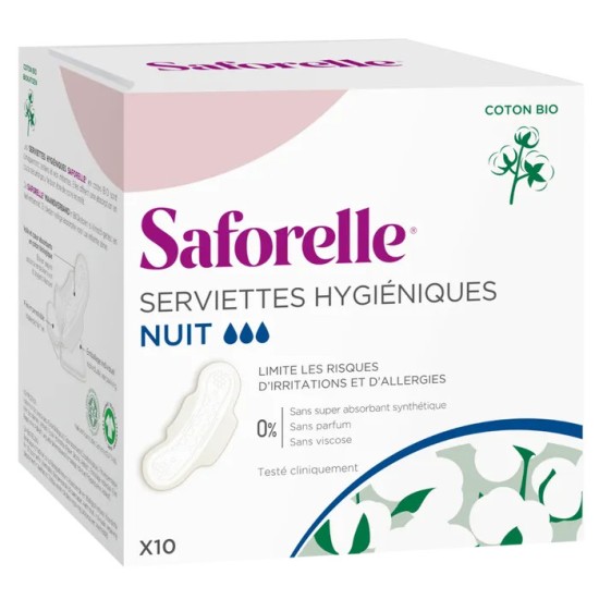 Saforelle Coton Protect Bio Serviettes Nuit