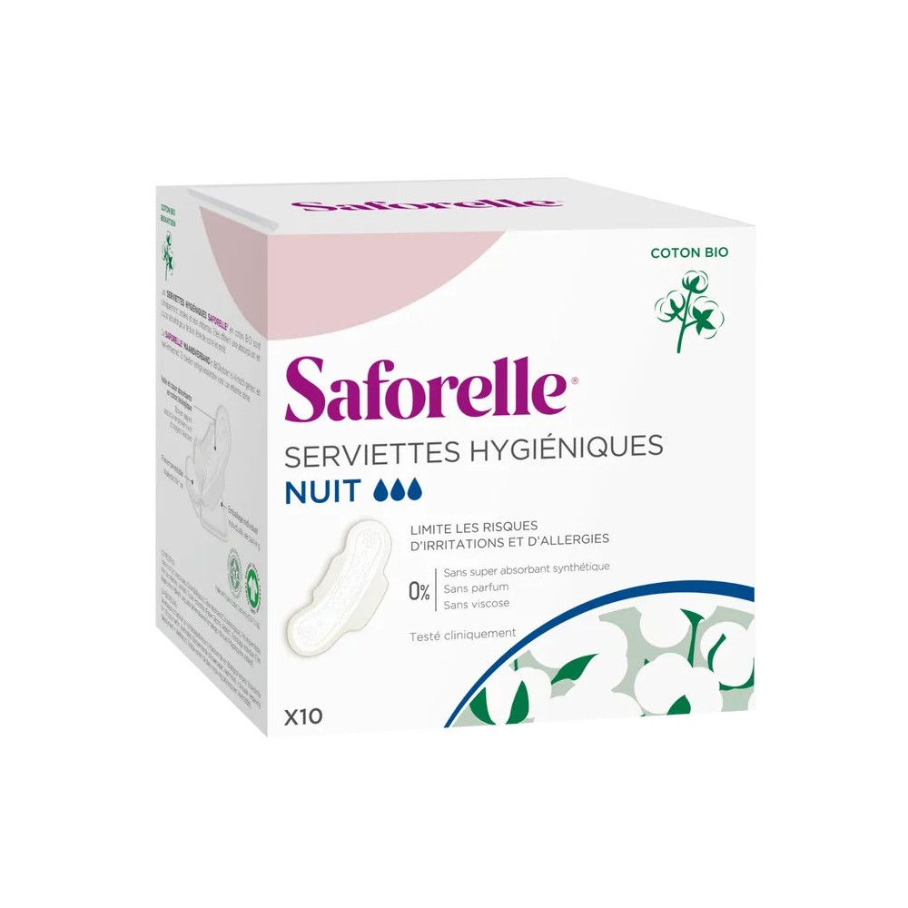 Saforelle Coton Protect Bio Serviettes Nuit