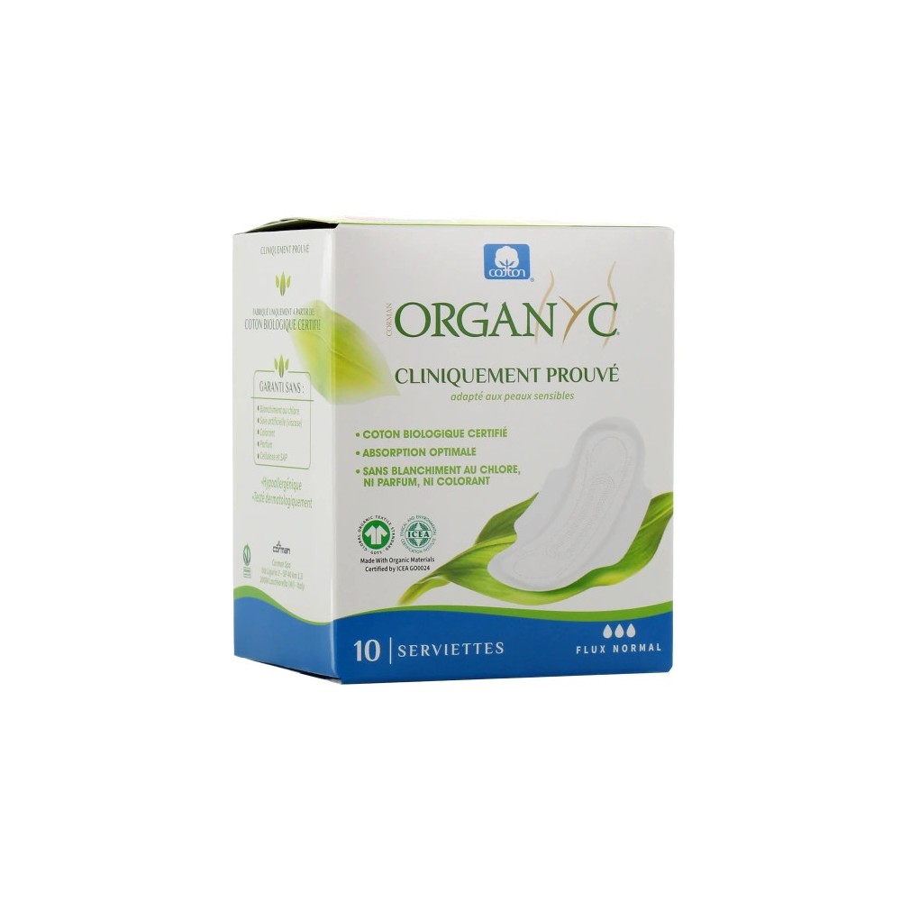 Organyc Serviettes Hygiéniques Coton Bio Normal 10 Unités