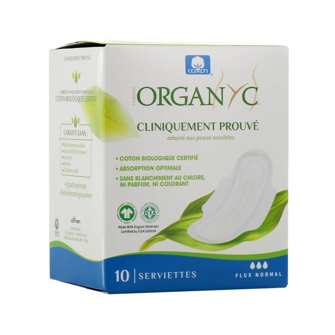 Organyc Serviettes Hygiéniques Coton Bio Normal 10 Unités
