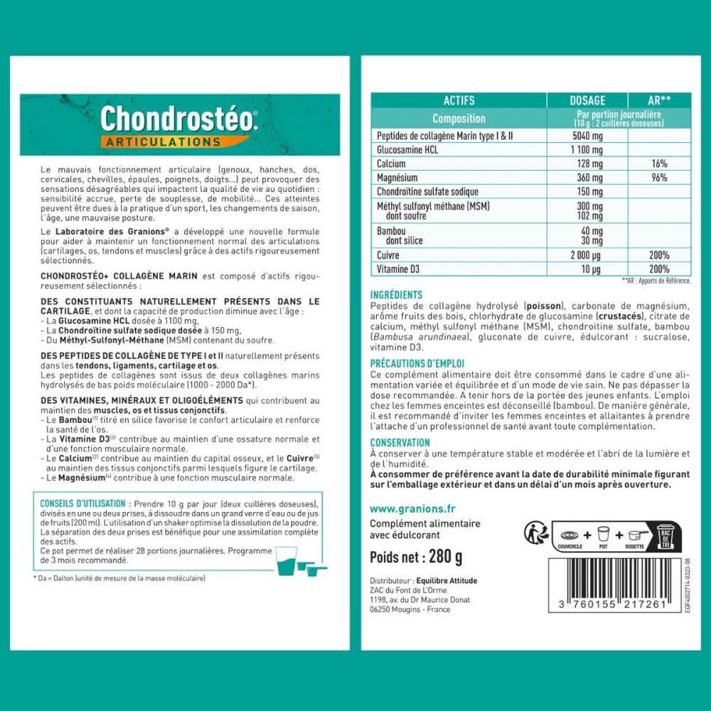 EA Pharma Chondrosteo Collagène 280 g