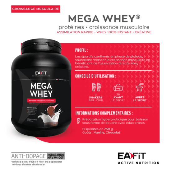 EA Pharma Mega Whey Chocolat Poudre 750 g