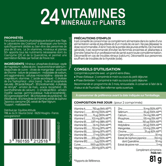 Granions 24 Vitamines Comprimés 90 unités