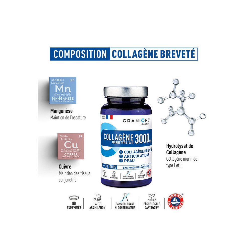 Granions complément collagène I&II 80 comprimés