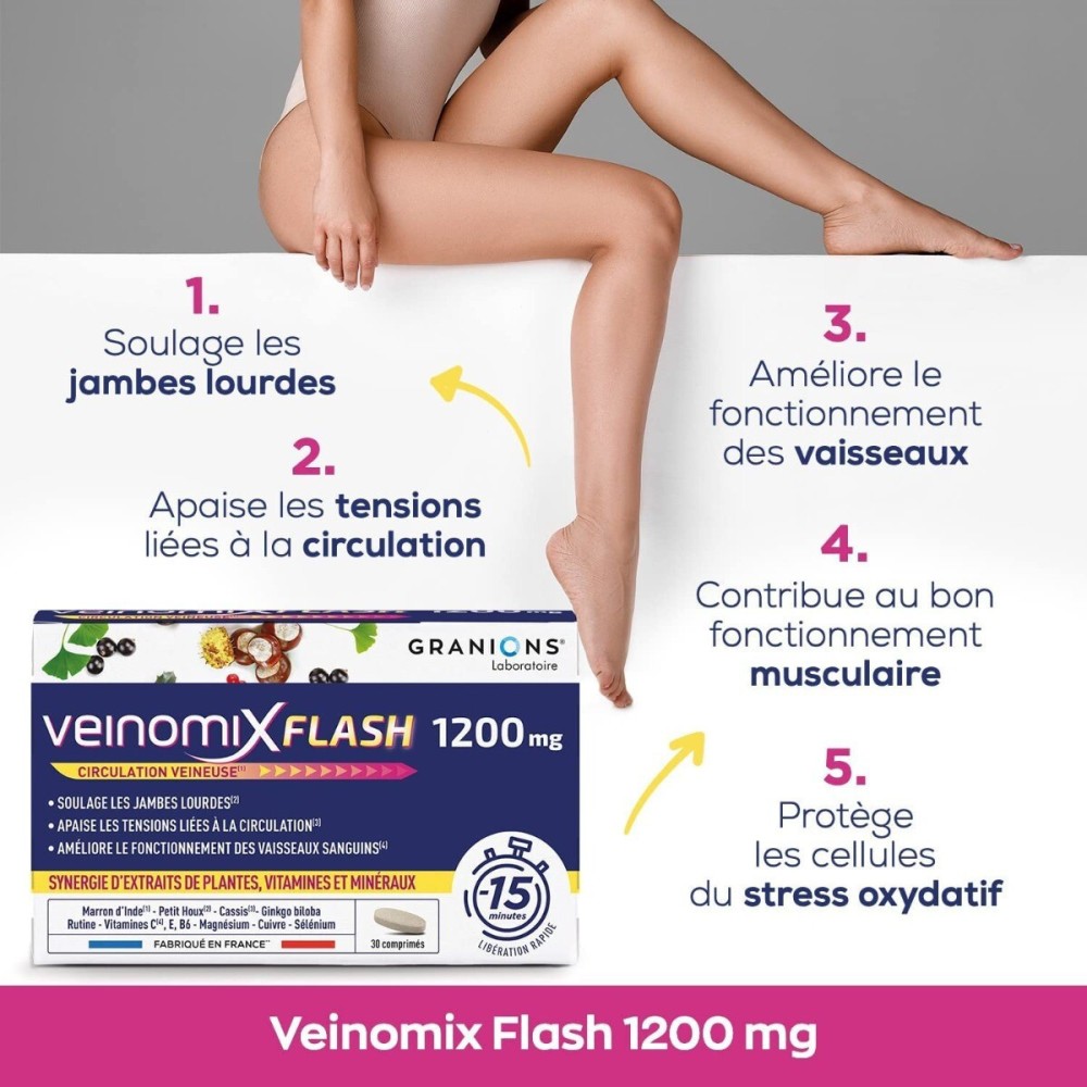 Granions Veinomix Flash 1200 mg 30 comprimés
