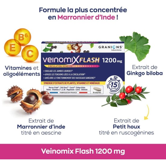 Granions Veinomix Flash 1200 mg 30 comprimés