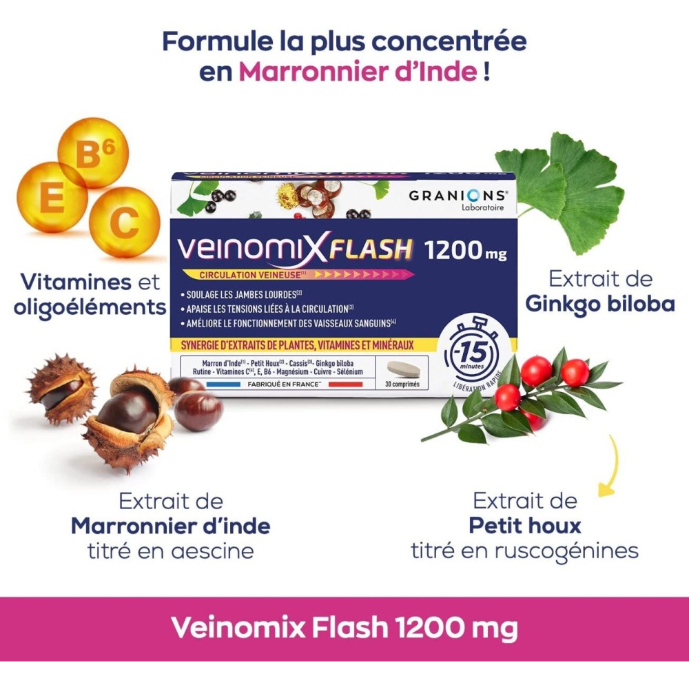 Granions Veinomix Flash 1200 mg 30 comprimés