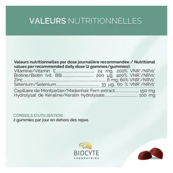 Biocyte gummies kératine 60 unités