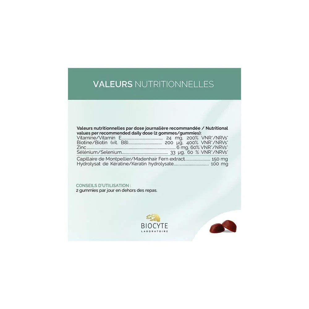 Biocyte gummies kératine 60 unités