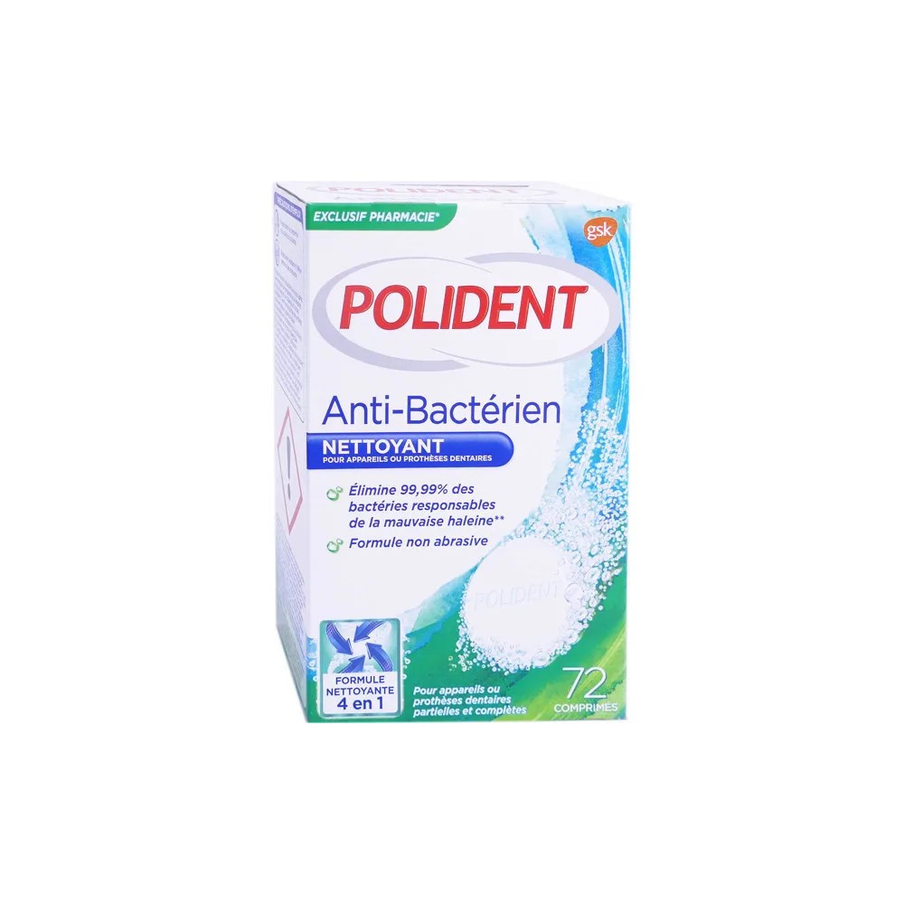 Polident nettoyant antibactérien 72 comprimés
