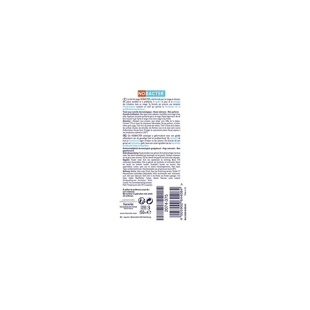 Eucerin Nobacter Gel de Rasage 150 ml