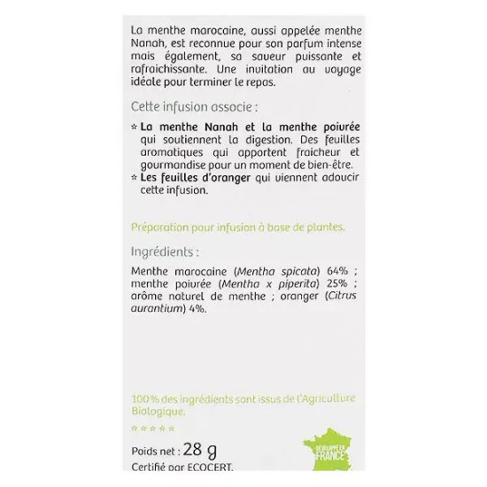 Nutrisanté Tisane Bio Thé Vert Menthe Nanah