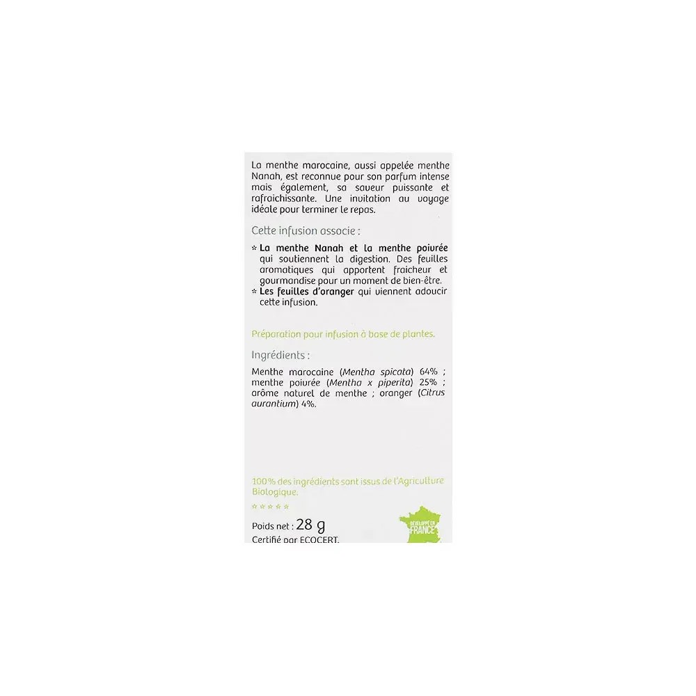 Nutrisanté Tisane Bio Thé Vert Menthe Nanah