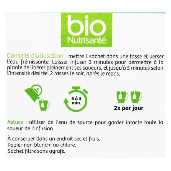 Nutrisanté Tisane Bio Verveine - 20 Sachets