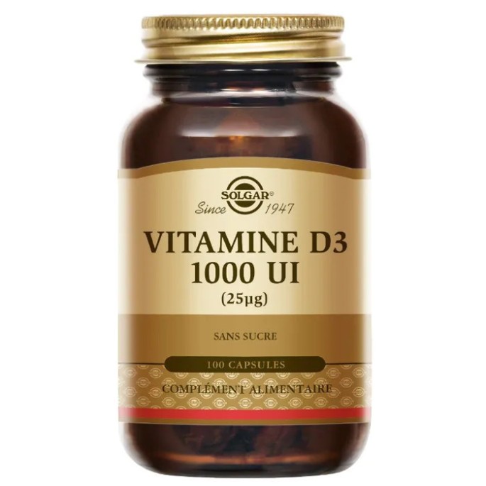 Solgar vitamine D3 1000 UI 100 comprimés