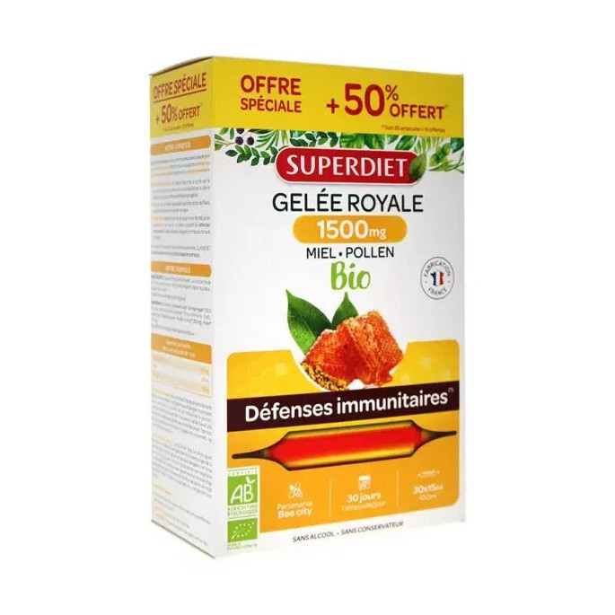 Superdiet Gelée royale 1500 mg 20 ampoules