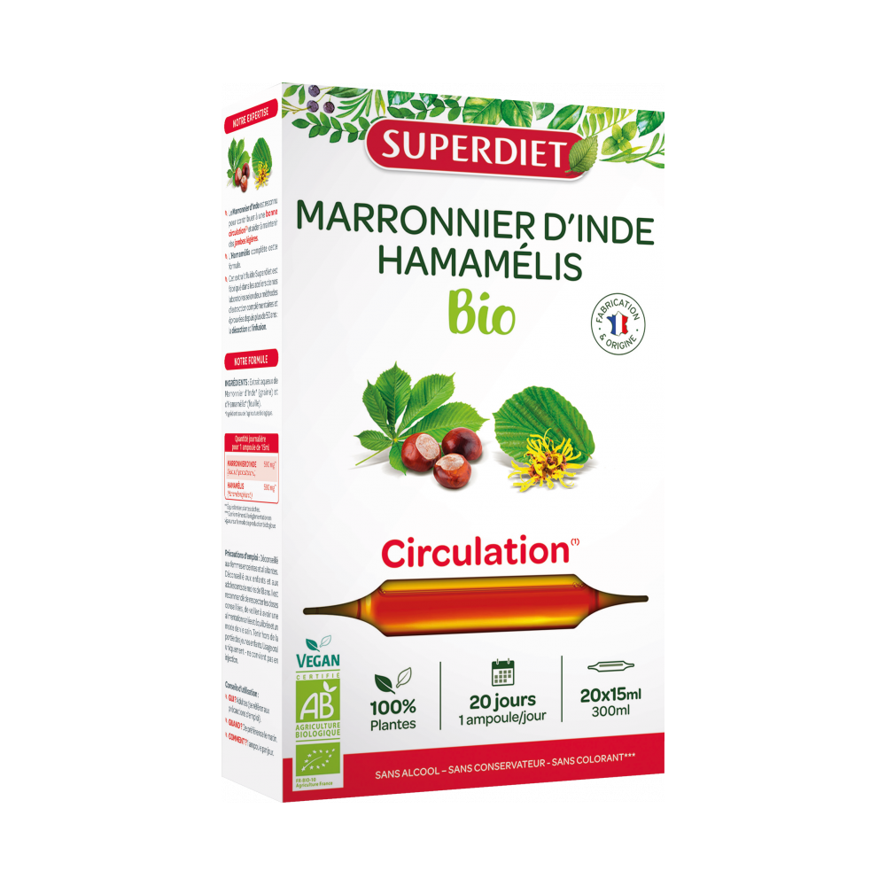Superdiet Marron d'Inde et Hamamélis 20 ampoules