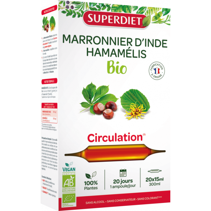 Superdiet Marron d'Inde et Hamamélis 20 ampoules