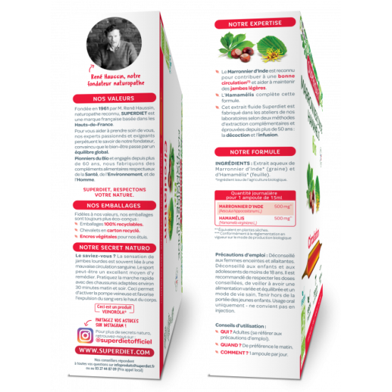 Superdiet Marron d'Inde et Hamamélis 20 ampoules
