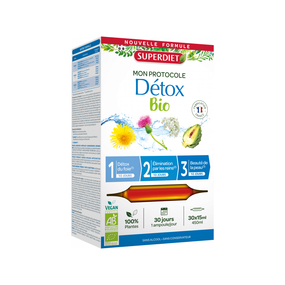 Superdiet Protocole Détox Bio 30 ampoules