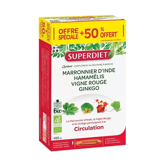 Superdiet Quatuor Circulation 20 Ampoules