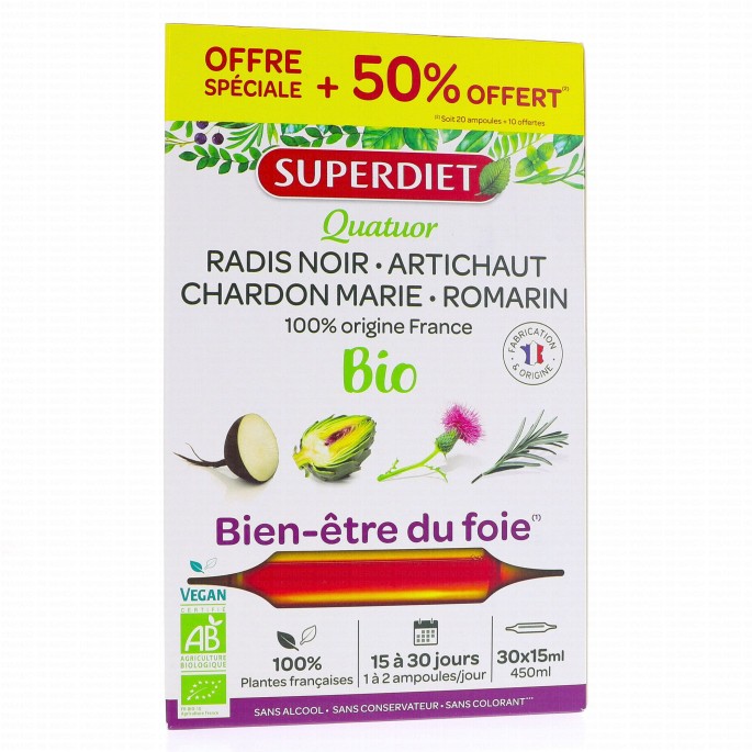 Superdiet Radis Noir Artichaut Bio 20 Ampoules Offertes