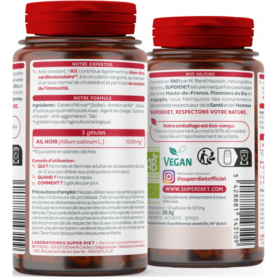 Superdiet Ail Noir Bio 90 Gélules