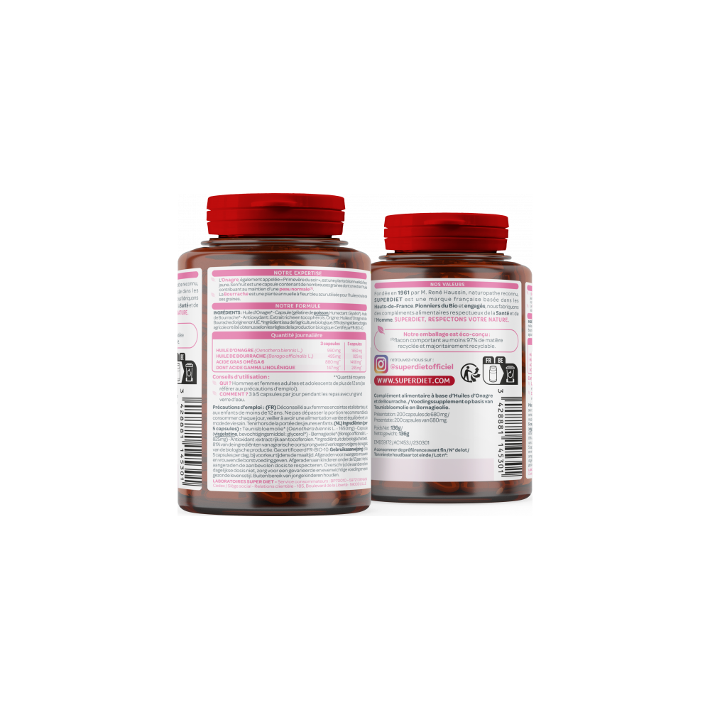 Superdiet onagre bourrache 200 capsules