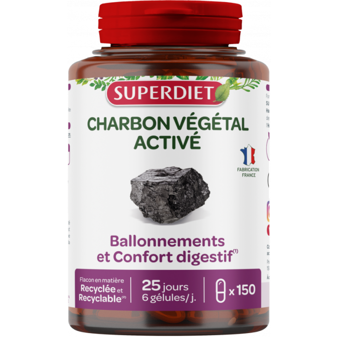 Superdiet Charbon Végétal Activé 150 gélules