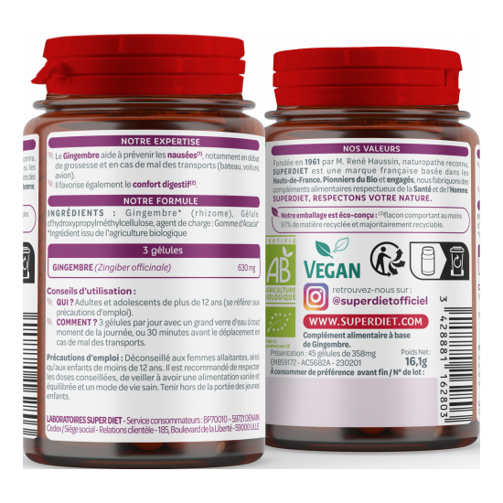 Superdiet gingembre bio 45 gélules