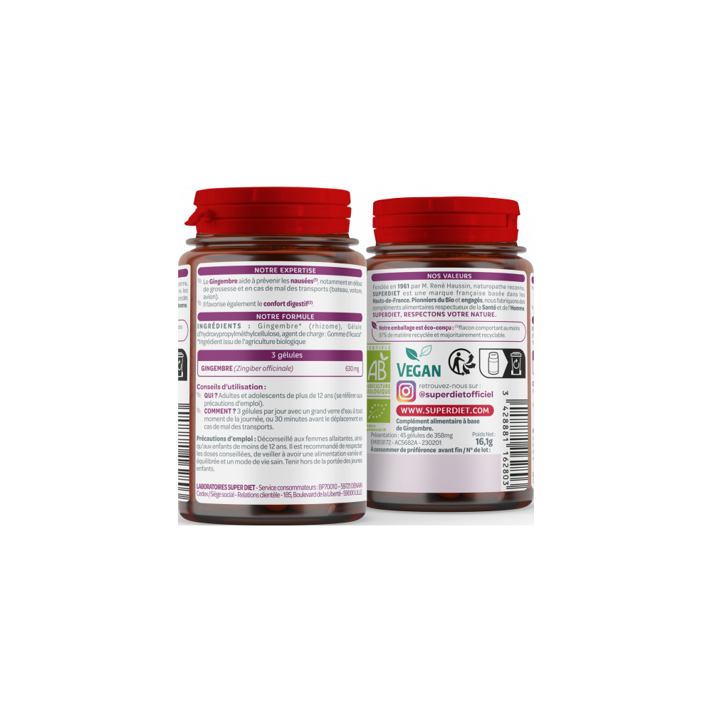 Superdiet gingembre bio 45 gélules