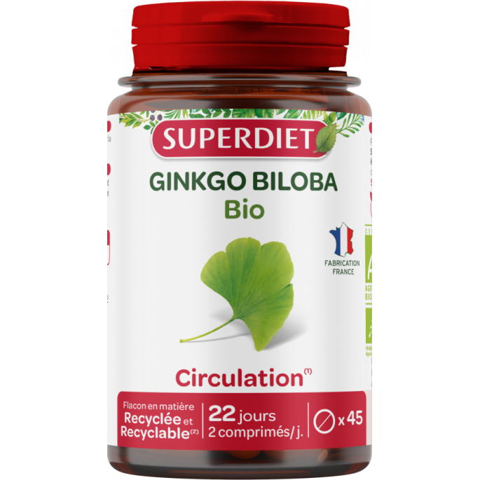 Superdiet Ginkgo Biloba Bio 45 comprimés