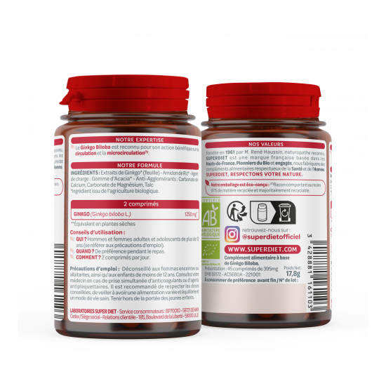 Superdiet Ginkgo Biloba Bio 45 comprimés