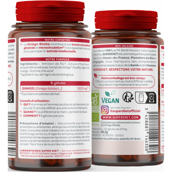 Superdiet Ginkgo Bio 90 gélules