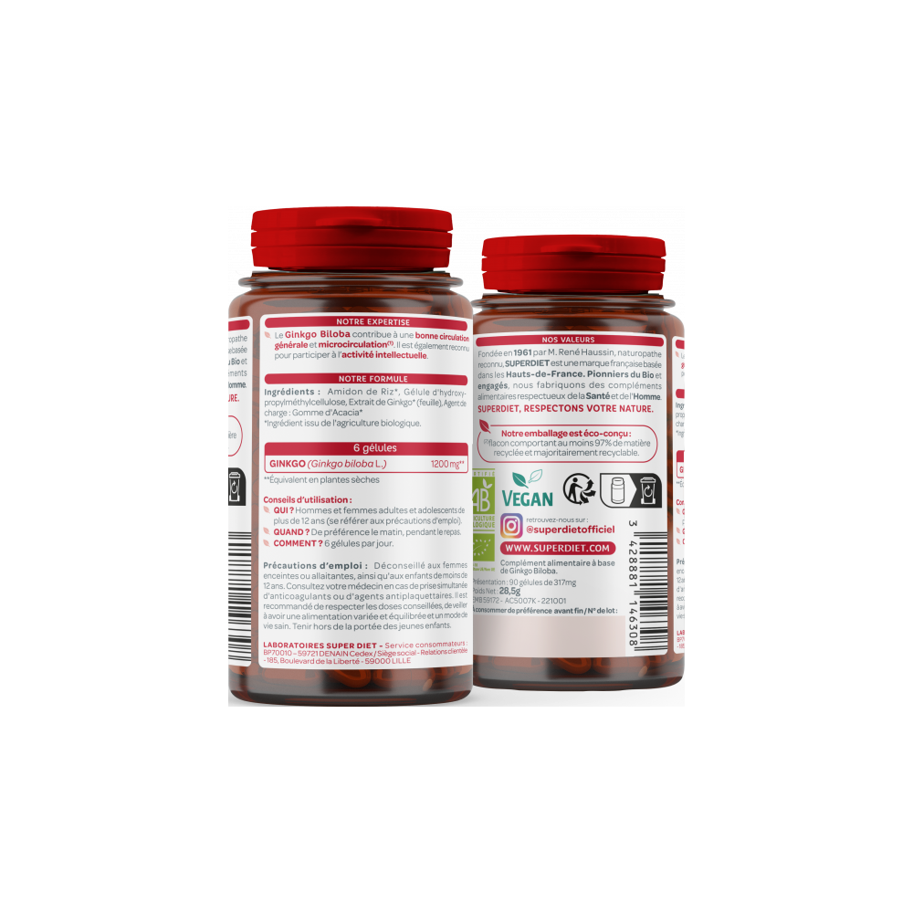 Superdiet Ginkgo Bio 90 gélules