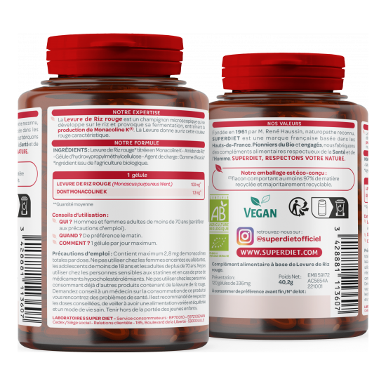 Superdiet Levure de riz rouge 120 gélules