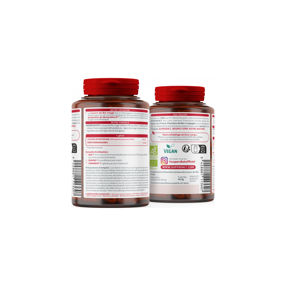 Superdiet Levure de riz rouge 120 gélules
