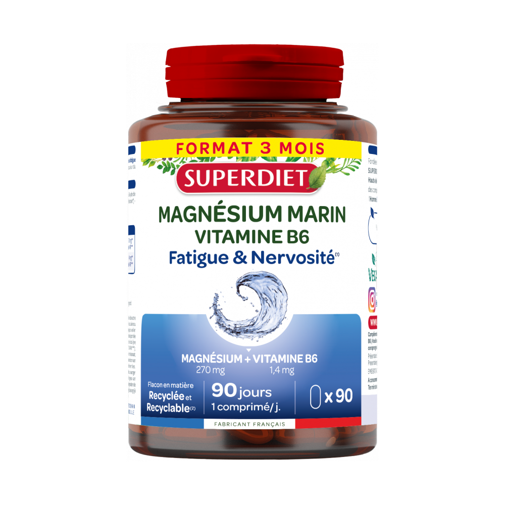 Superdiet magnésium marin + vitamine B6 90 comprimés