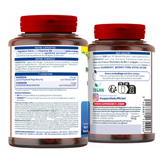 Superdiet magnésium marin + vitamine B6 90 comprimés