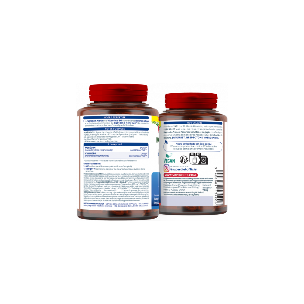 Superdiet magnésium marin + vitamine B6 90 comprimés