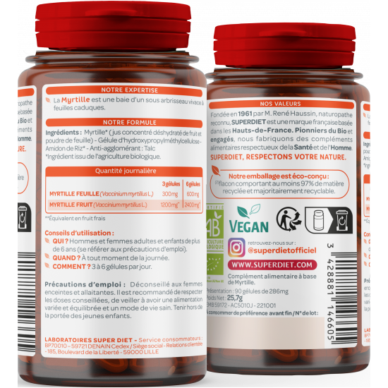 Superdiet Myrtille Bio 90 gélules