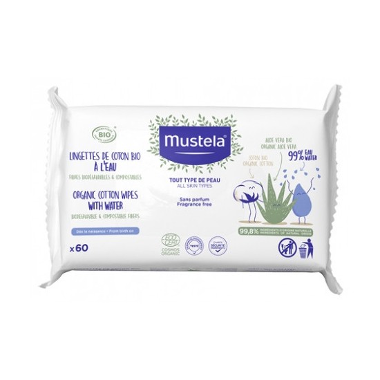 Mustela lingettes bio à l'eau 60 lingettes