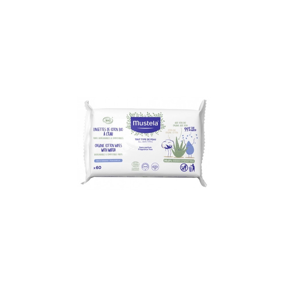 Mustela lingettes bio à l'eau 60 lingettes