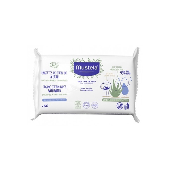 Mustela lingettes bio à l'eau 60 lingettes