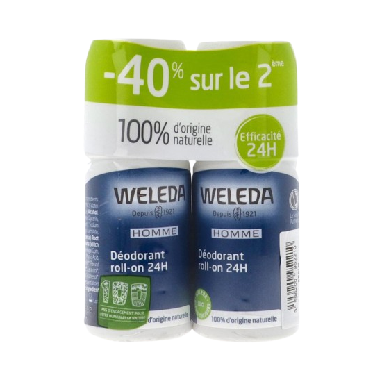 Weleda déodorant roll-on 24h homme duo