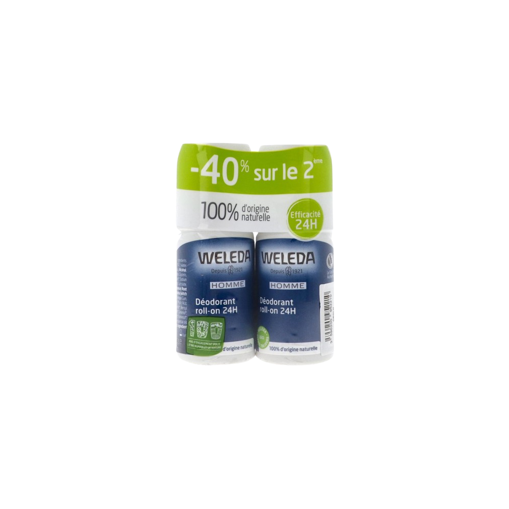 Weleda déodorant roll-on 24h homme duo