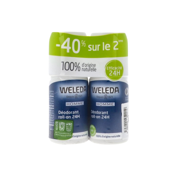 Weleda déodorant roll-on 24h homme duo