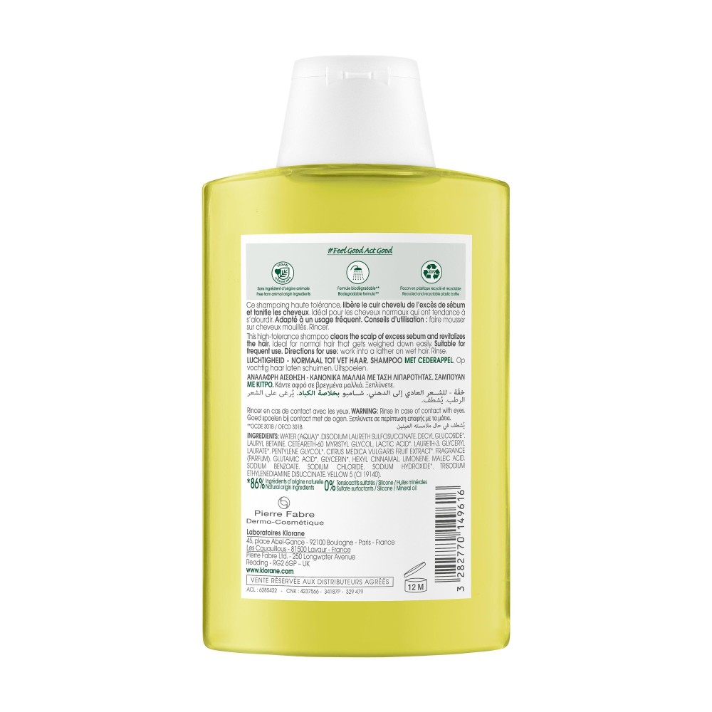 Klorane shampoing légèreté vitalité 200 ml