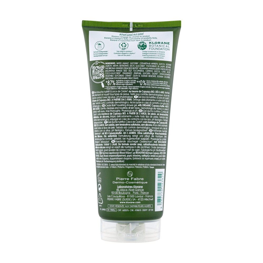 Klorane Gel Douche Écorce de Cèdre 200 ml
